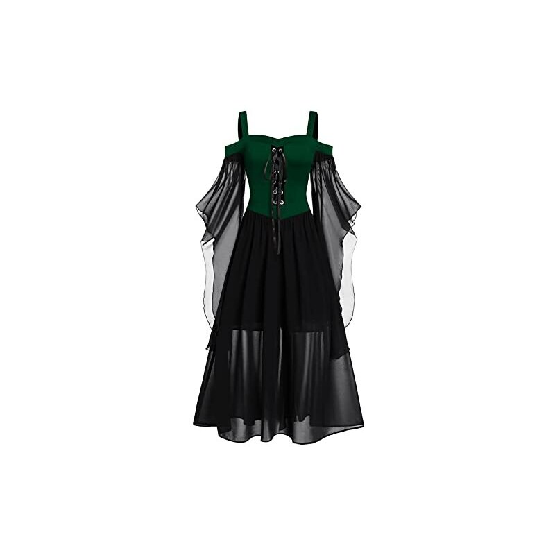 FYMNSI Abito da donna medievale, gotico, retrò, a maniche a campana, in pizzo, per feste rinascimentali, cosplay, medievale, costume da regina vittoriana, abito lungo da sera per Halloween, carnevale
