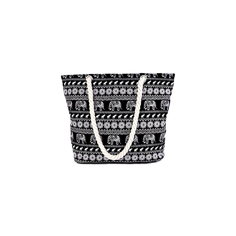 Leo Design Borsa Grande Spiaggia In Cotone Stile Boho - Tote Bag Estiva A Tracolla, Capiente E Pieghevole, Con Zip, 62x38x25 Cm - 6
