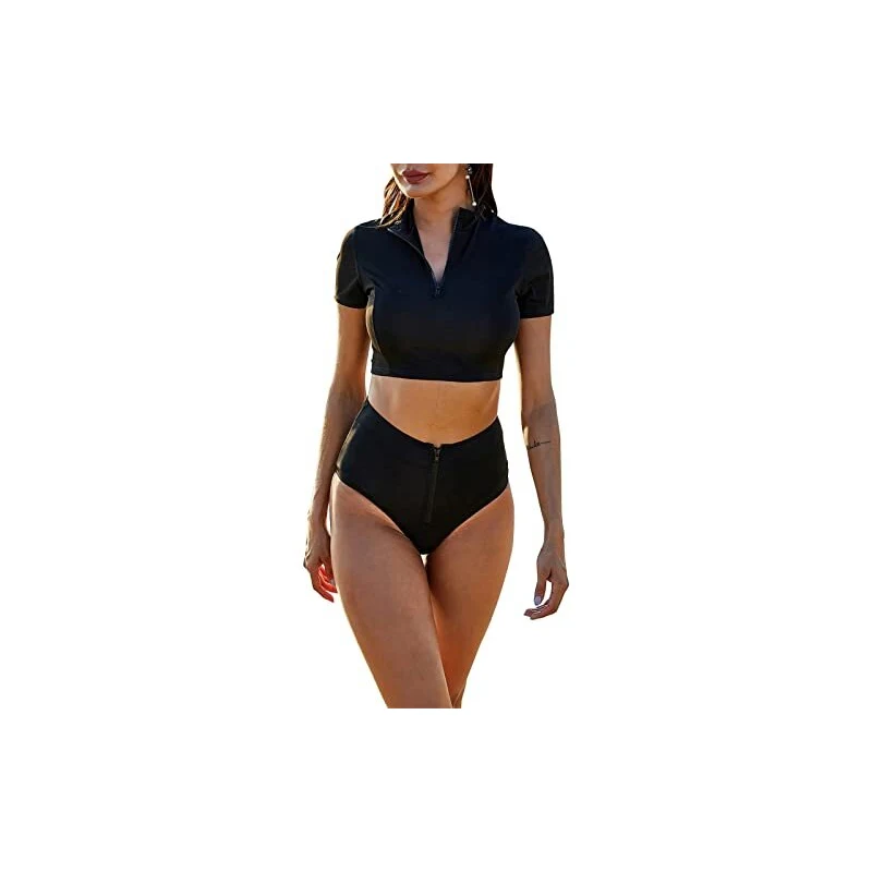 Costume Da Bagno Intero Da Donna A Maniche Lunghe Con Cerniera 50 UPF Protezione Solare Rash Guard Costume Da Bagno Copertura Completa Surf Nuoto Costumi Da Bagno Nero XS 2024 - Foto 9
