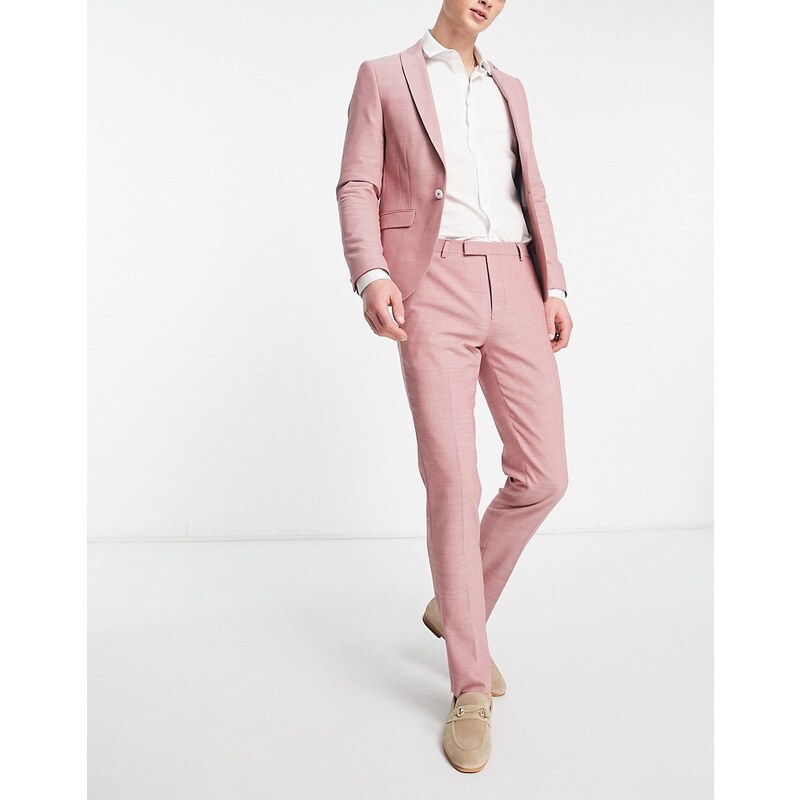 Twisted Tailor - Schaar - Pantaloni da abito in cotone rosa testurizzato