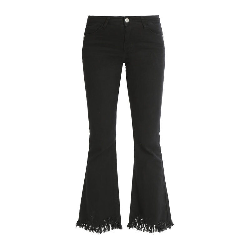 Premium Jeans a Zampa Con Frange Donna Nero Taglia Xs