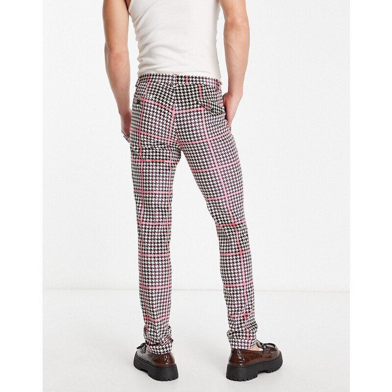 Twisted Tailor - Ribery - Pantaloni da abito skinny rosa pied de poule a quadri