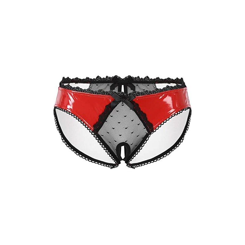 Freebily String Tanga Vita Alta Micro Mini Perizoma Pelle Donna Sexy Wetlook Bikini Slip Nero