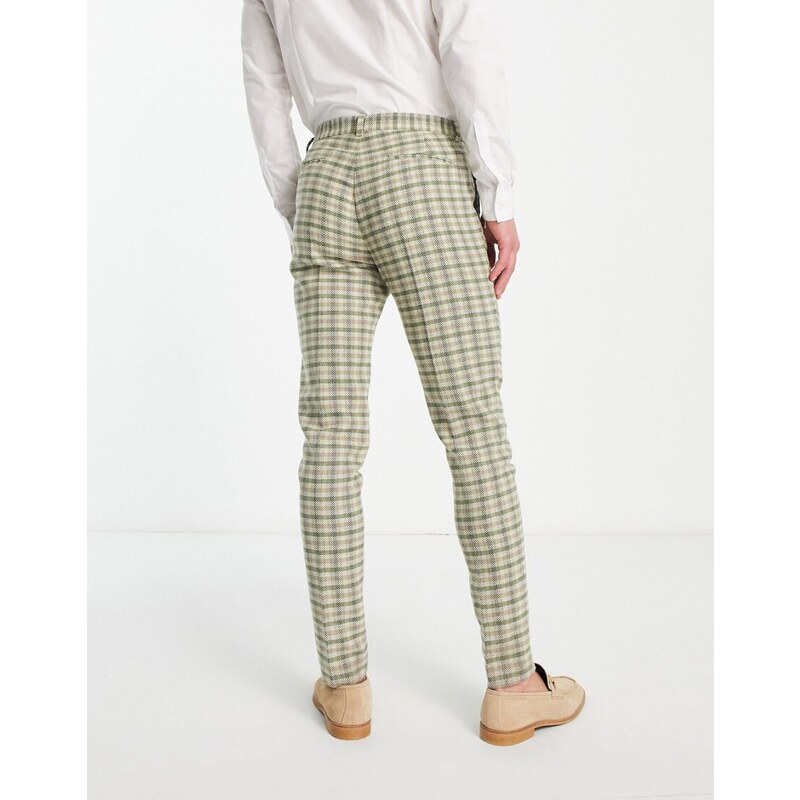 ASOS DESIGN - Pantaloni da abito in misto lana verde a quadri