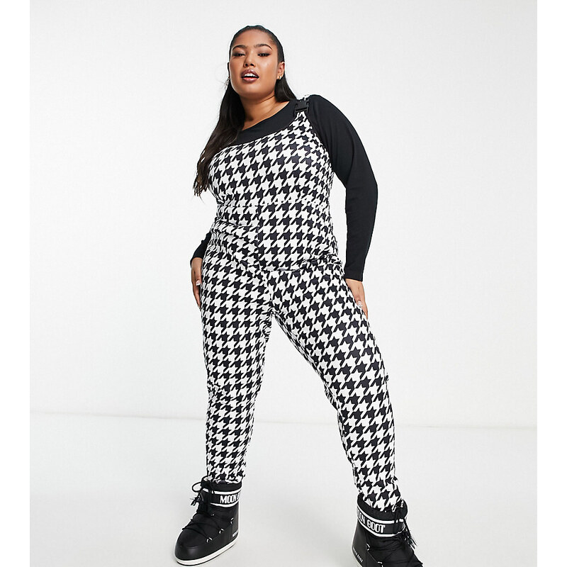 Threadbare Plus - Salopette da sci pied de poule-Nero - Stileo.it