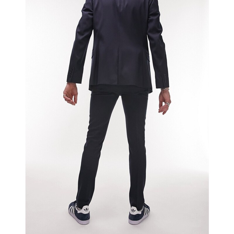 Topman - Pantaloni da abito slim elasticizzati testurizzati blu navy