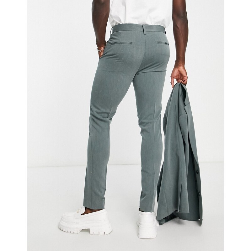 ASOS DESIGN - Pantaloni da abito skinny verde scuro in twill manopesca