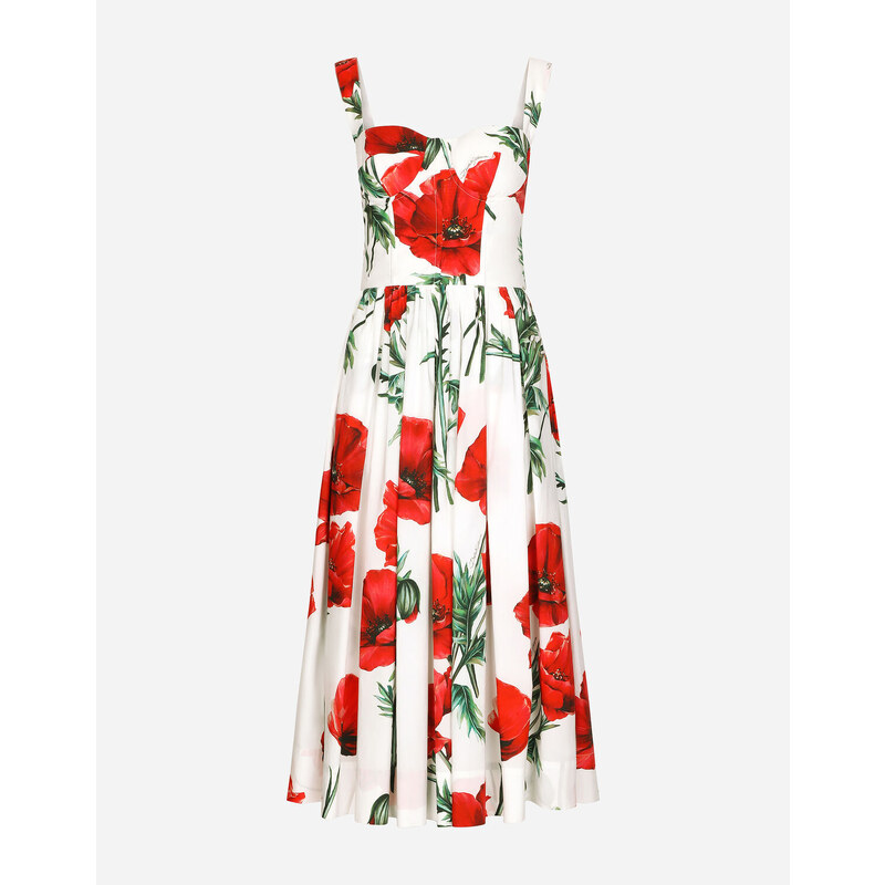 ワンピース DOLCE & GABBANA ABITO SMANICATO IN POPELINE STAMPA FIORI Abito in popeline stampa bouquet fiori in Stampa da Donna