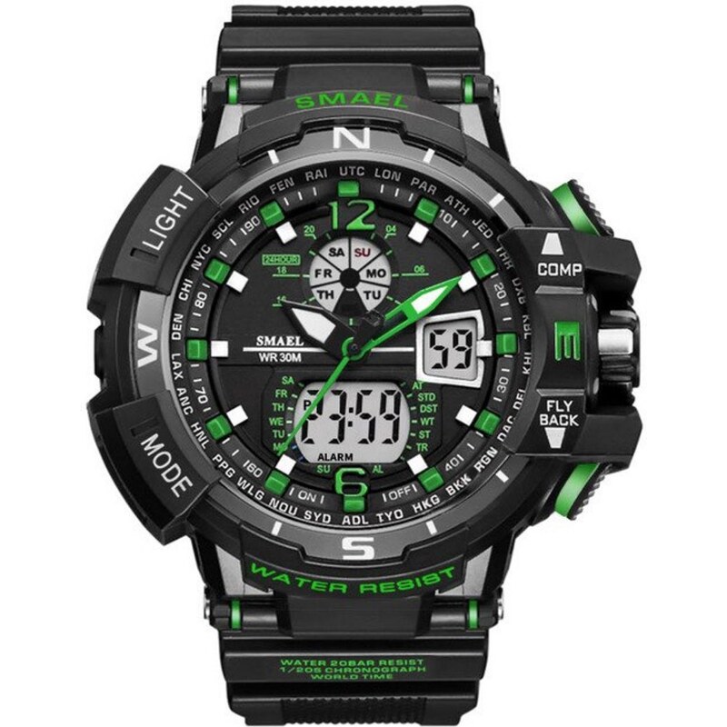 SMAEL N9000 III Orologio Uomo Cronometro Militare – Doppio Fuso Orario, LED, Sveglia, Impermeabile 5 ATM, Cinturino In Resina