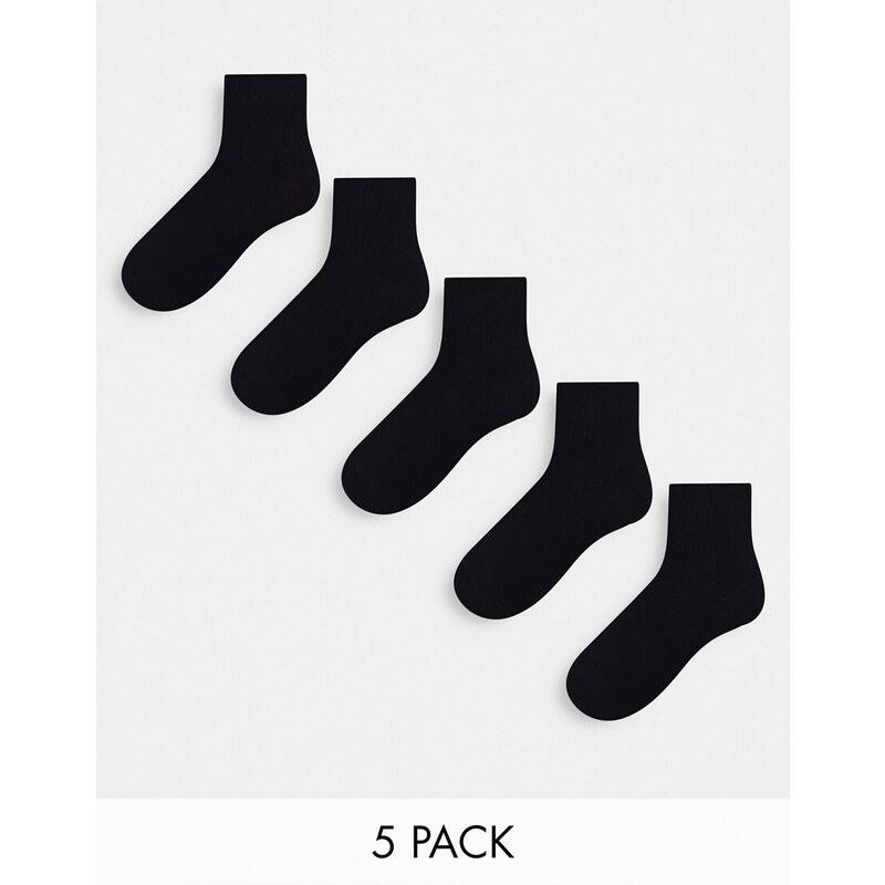 ASOS DESIGN - Confezione da 5 paia di calzini neri con base in spugna-Black