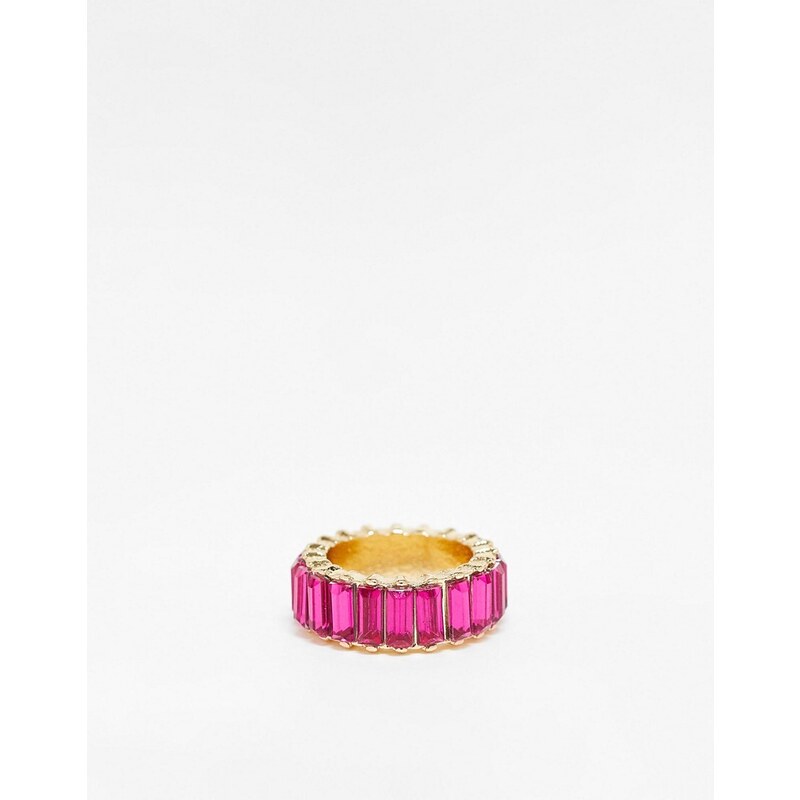 Esclusiva Pieces - Anello color oro e rosa con cristalli baguette