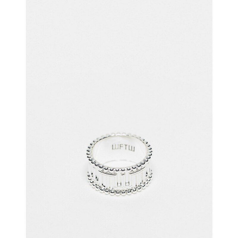 WFTW - Anello a fascia con motivo in rilievo e dettaglio con perline color argento