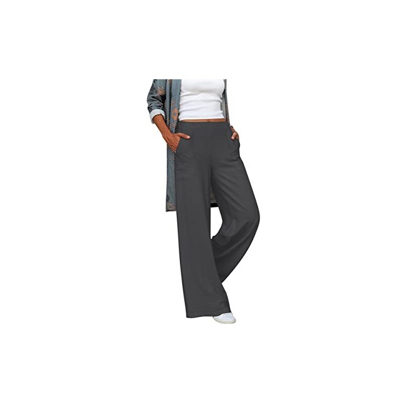 Pantaloni da ufficio asimmetrici da donna a vita alta tinta unita