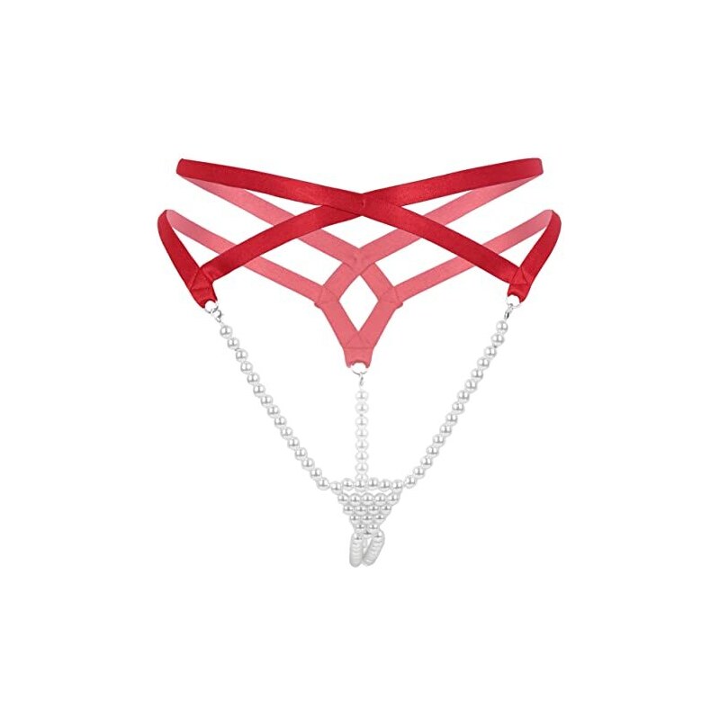 Freebily Tanga Donna Sexy Hot Rosso/Bianco/Nero Perizoma Aperto Dietro Lingerie Sexy Hot per Sesso G-String Micro Slip Bikini Thong SGAMBATO Stringa Vita Elastica Rosso F Taglia Unica