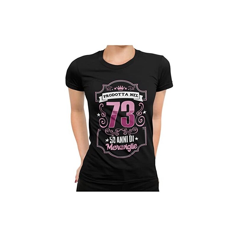 STAMPATEK Maglietta 50 Anni Compleanno Donna Tshirt Festa a Sorpresa Maglia Idea Regalo Donna 50 Anni T Shirt Divertente Nata nel 1973 Stileo