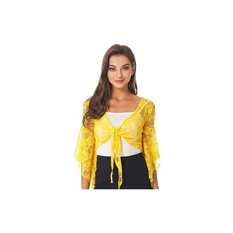 ORANDESIGNE Donna Coprispalle Gotico in Pizzo Elegante Goth Coprispalle Estivo Cerimonia Cardigan Crop Top Bolero a Maniche Lunghe Elegante Bolerino Nero Scaldacuore Top A XS