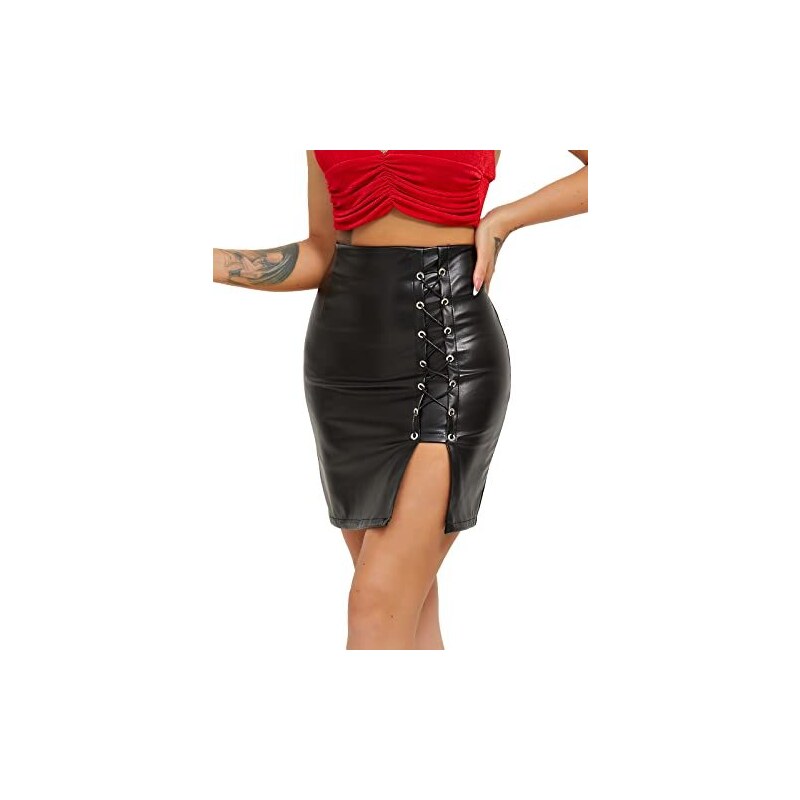 HAWILAND Gonna in pelle da donna con spacco a vita alta, in finta