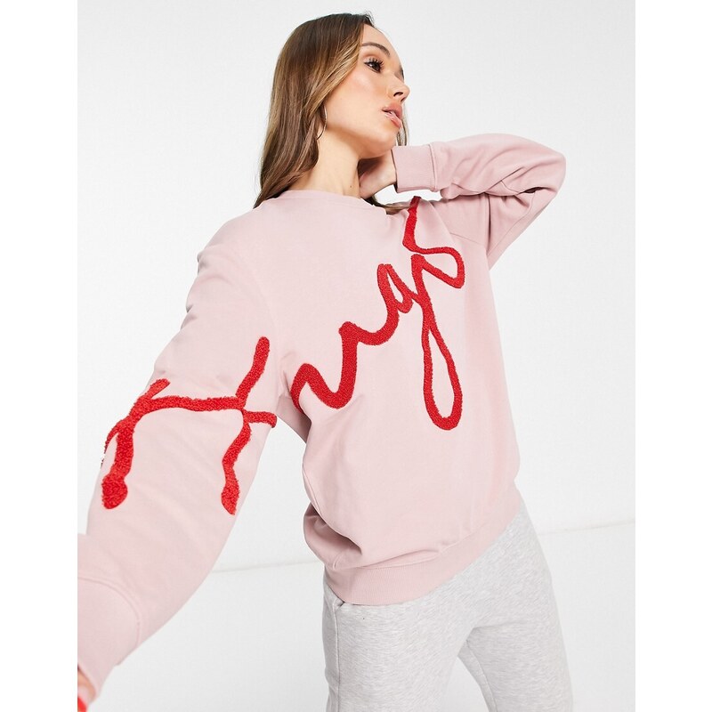 Hugo Red HUGO - Diraffe - Felpa rosa pastello vestibilità boyfriend con ...