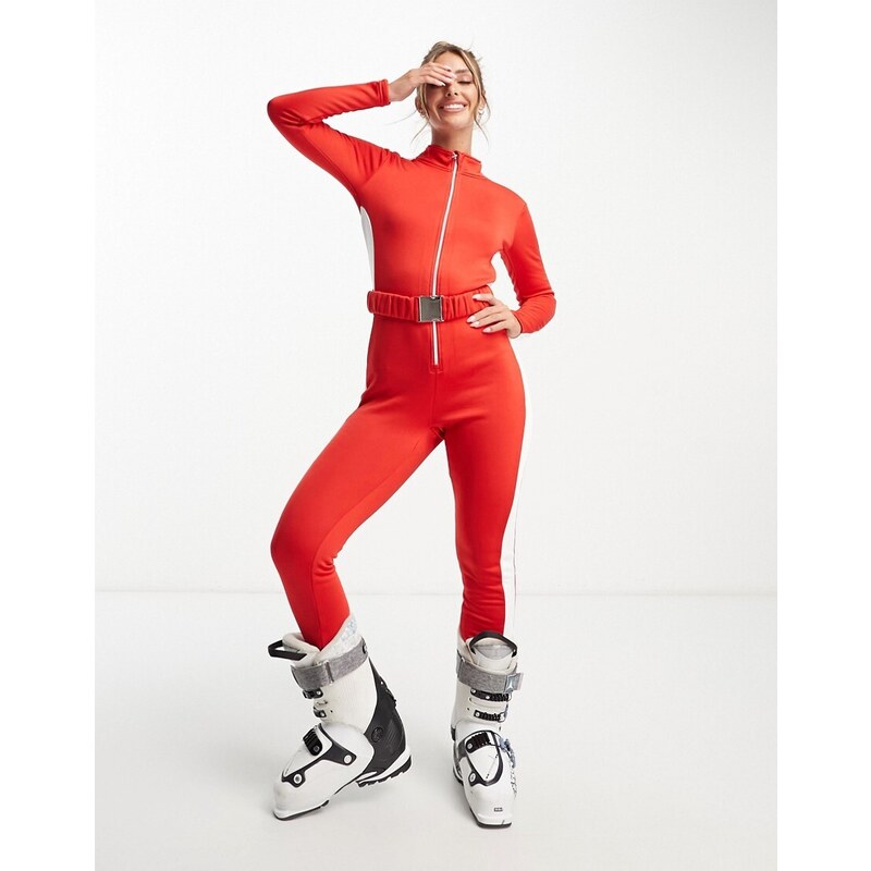 Threadbare - Tuta jumpsuit da sci rossa con cintura-Rosso