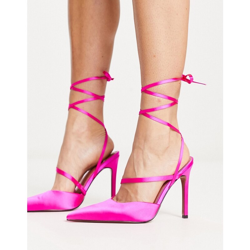 ASOS DESIGN - Pride - Scarpe rosa con tacco alto allacciate sulla gamba