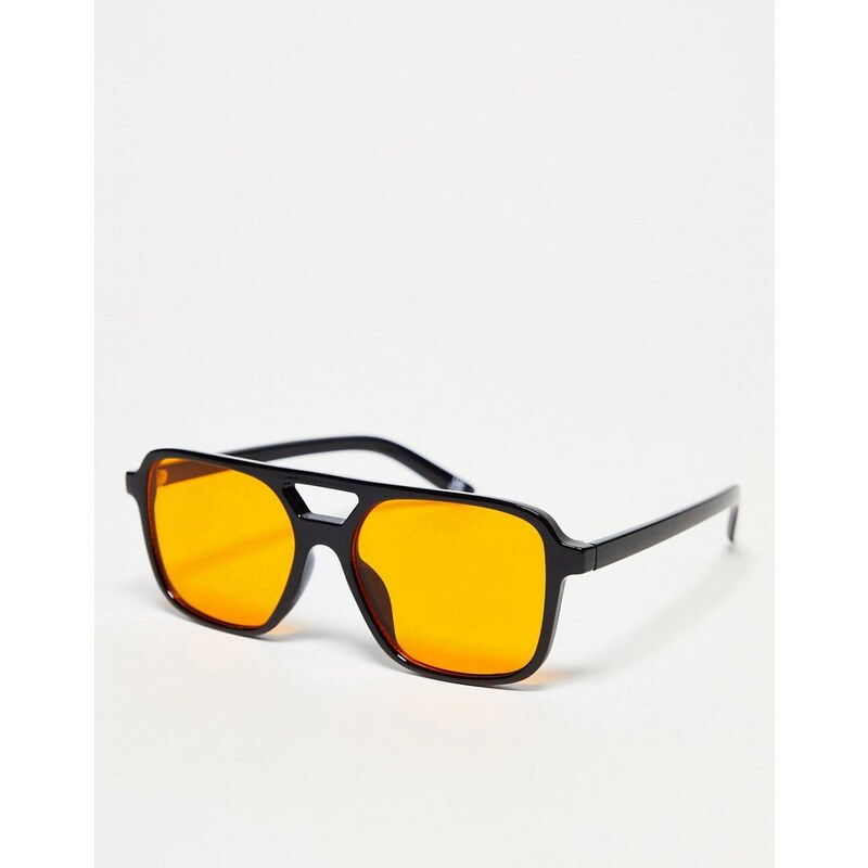 ASOS DESIGN - Occhiali da sole alla moda modello aviatore con montatura sottile e lenti arancioni-Multicolore