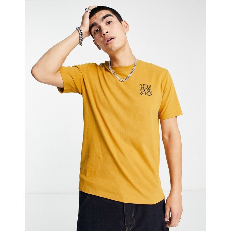 Hugo Red HUGO - Daiman - T-shirt giallo rame con logo sul petto