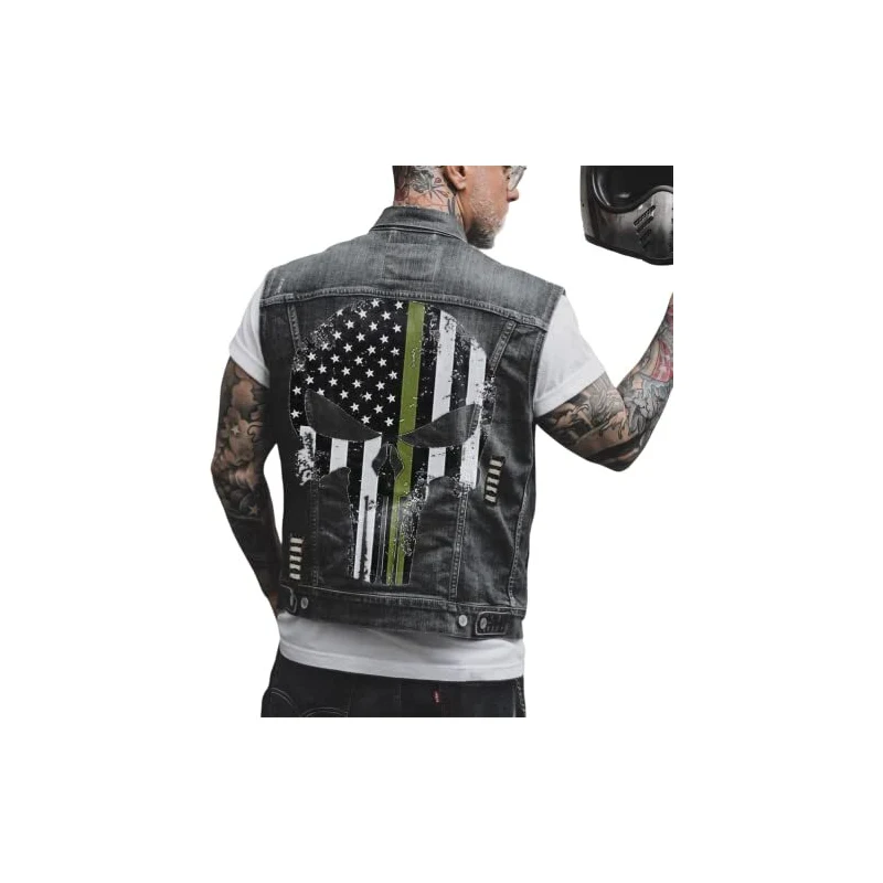 Gilet In Denim ORANDESIGNE Uomo - Senza Maniche, Stampa Graffiti, Stile Vintage Punk - Foto 13