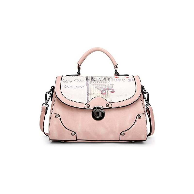 DIRRONA Borsetta da Donna Stampa di Moda Borse a Spalla Casuale Viaggio Borsa a Tracolla PU Pelle Shopper Scuola Borsa a Tracolla Superiore Con Tracolla Regolabile Rosa