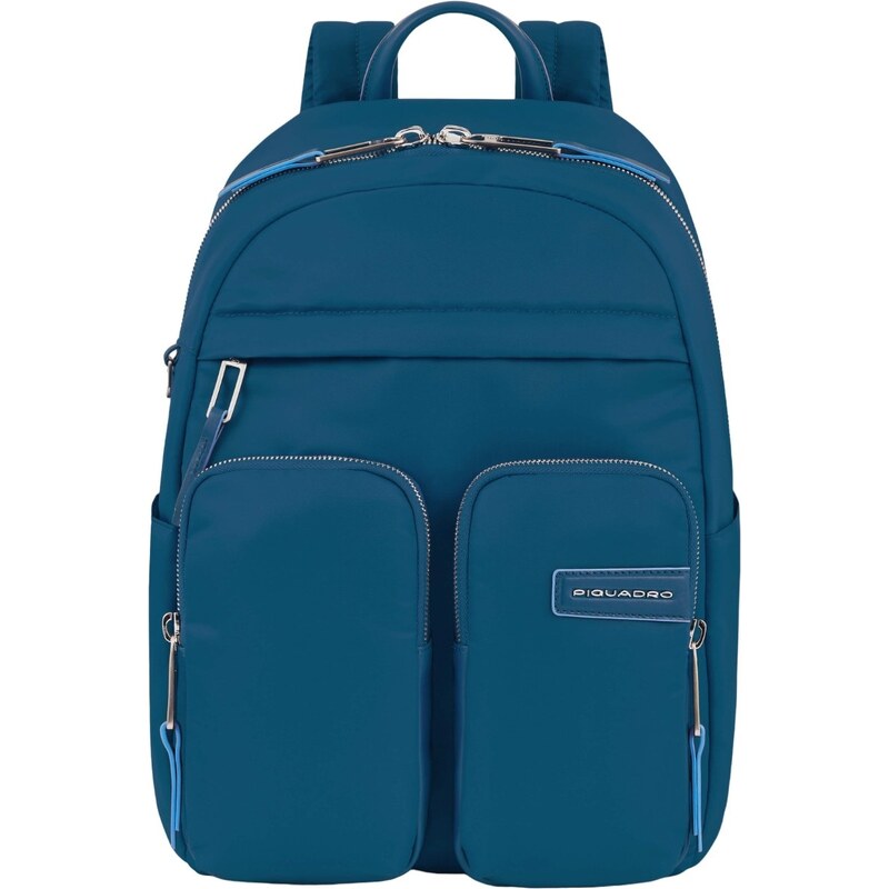 PIQUADRO Zaino Sottile Porta PC 14'' In Tessuto Riciclato – Espandibile, Con Protezione RFID, Blu Scuro, Pelle E Nylon