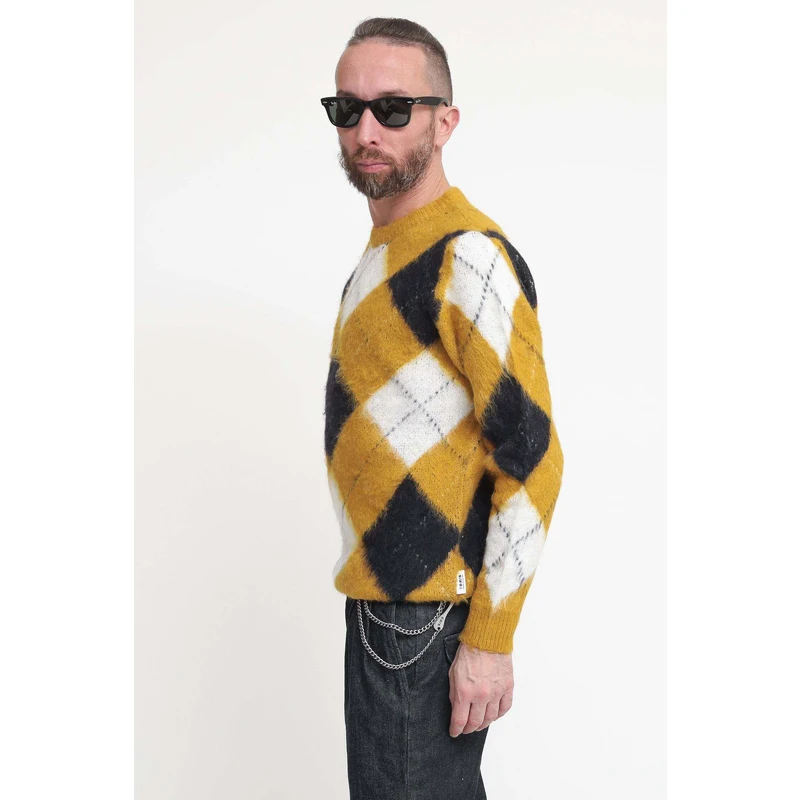 Berna Girocollo Jacquard Rombi Ocra Giallo Pullover Uomo AI22