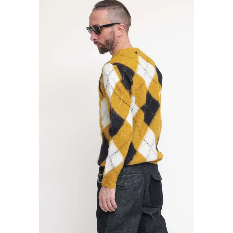 Berna Girocollo Jacquard Rombi Ocra Giallo Pullover Uomo AI22