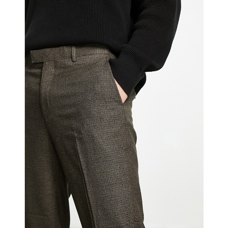 Original Penguin - Pantaloni slim corti eleganti marroni a quadri-Brown