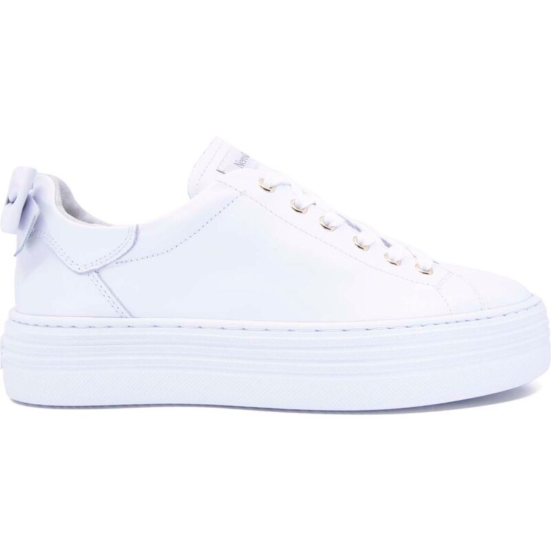 Nerogiardini Sneakers bianca in cuoio con fiocco