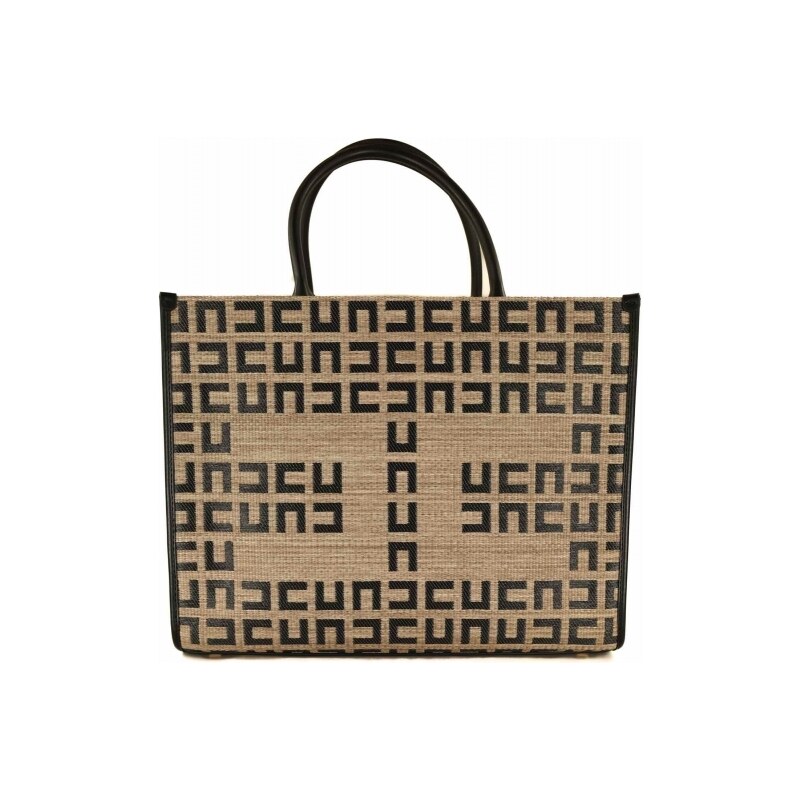 Elisabetta Franchi borsa shopper stampa logo con tracolla nero cuoio main image 1