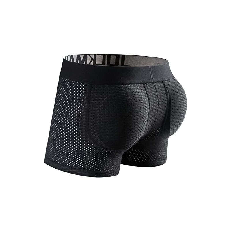 JOCKMAIL Heren slips met billenkussen, ondergoed, atletisch fietsondergoed, kort, katoen, heupondergoed, push-up cup ondergoed, Zwart, L