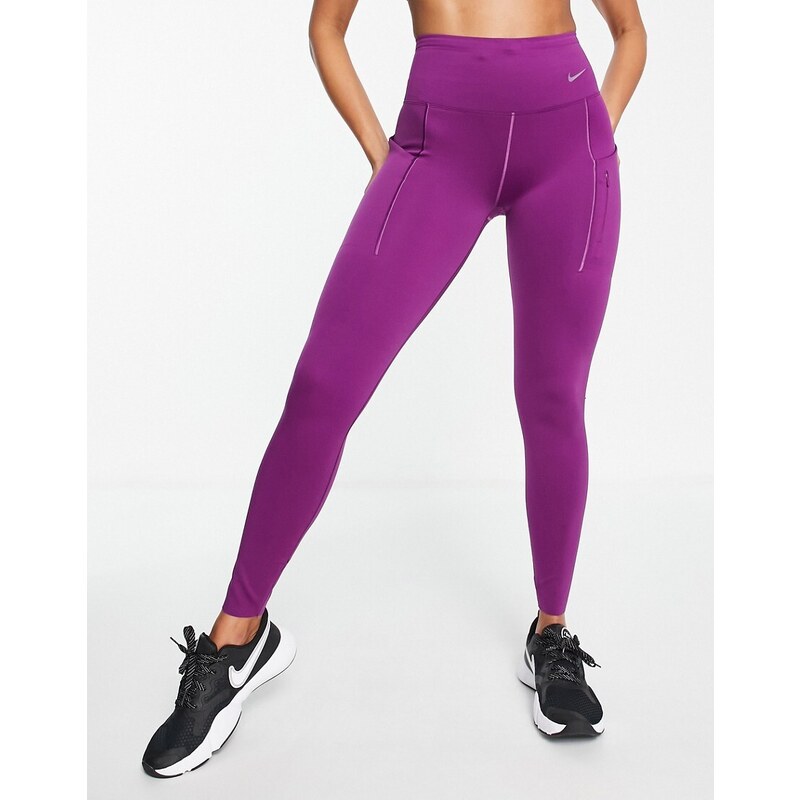 Nike Running - GO Dri-FIT - Leggings a vita medio alta viola per attività a impatto elevato