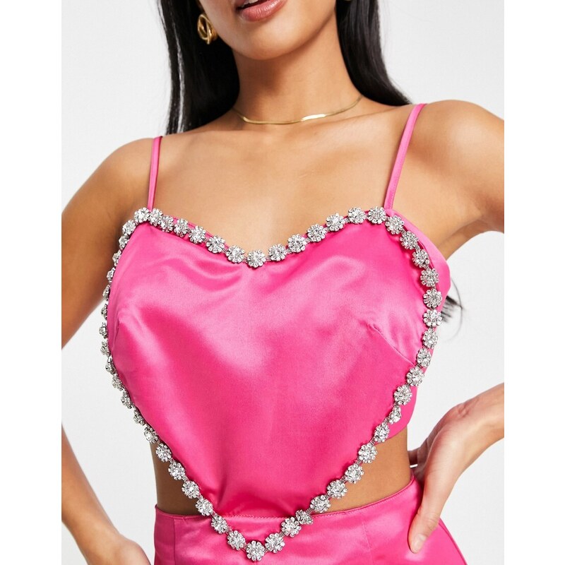 Esclusiva Collective The Label Petite - Valentines - Tuta jumpsuit a fondo ampio rosa acceso con decorazione a forma di cuore