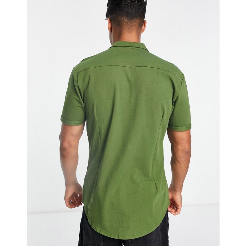 New Look - Camicia kaki attillata in jersey-Verde