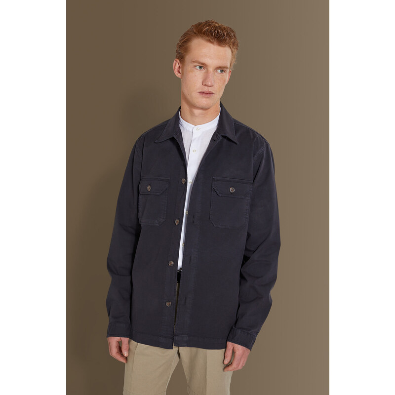 Doppelganger Overshirt in chambray uomo collo francese