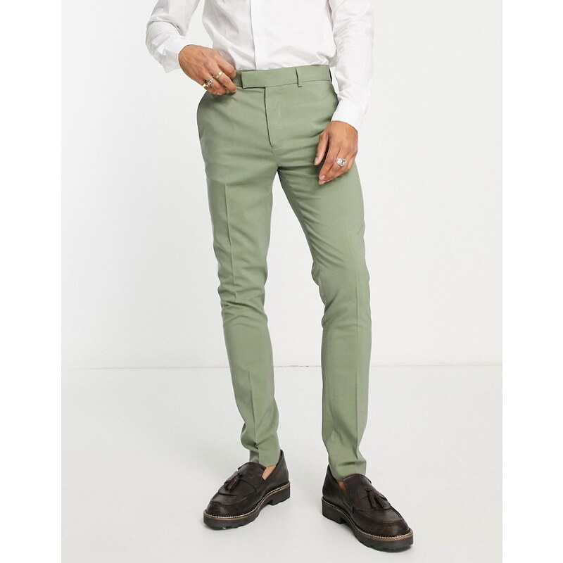 ASOS DESIGN - Pantaloni da abito skinny verde oliva