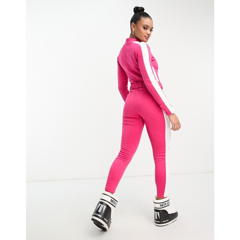 Threadbare - Ski - Tuta jumpsuit da sci rosa con cintura
