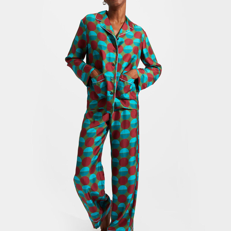 La DoubleJ Loungewear gend - Silk Pajama Sfere Grandi Verde S 100%SILK