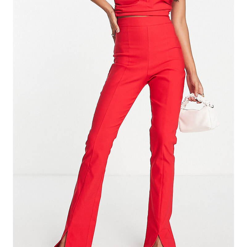Vesper - Pantaloni rossi con spacco sul davanti in coordinato-Rosso
