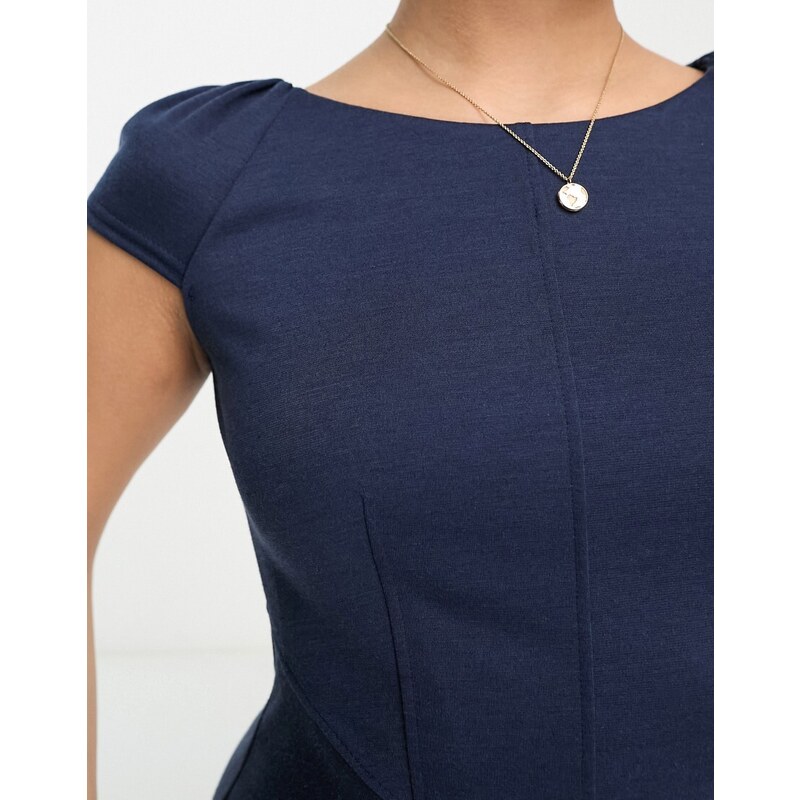 Closet London Petite - Vestito longuette con spalle a sbuffo e dettagli stile corsetto blu navy