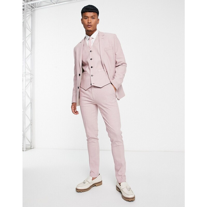 ASOS DESIGN - Pantaloni da abito Oxford eleganti skinny rosa polvere
