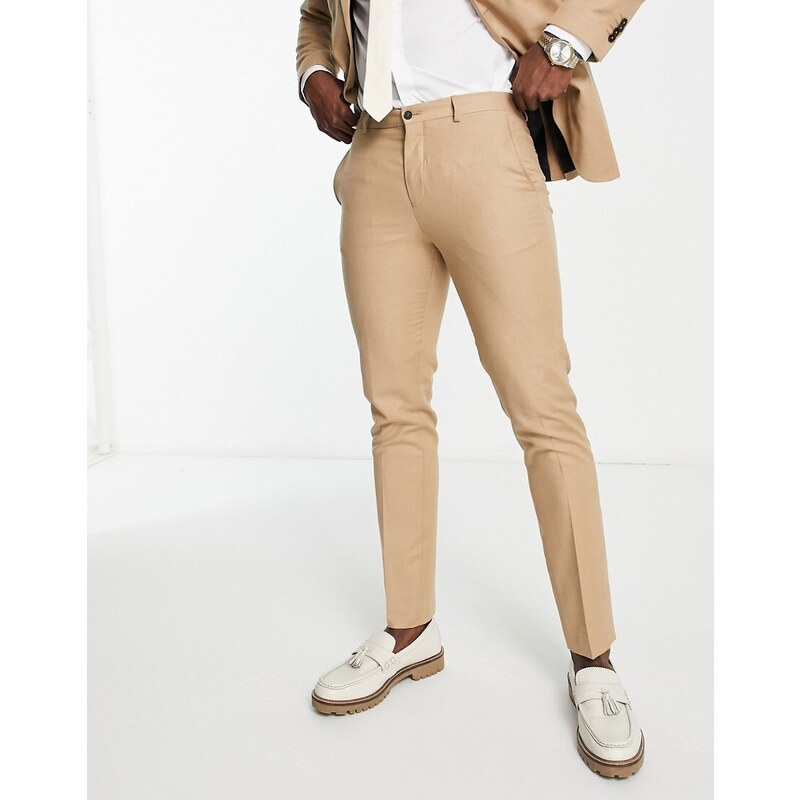Jack & Jones Premium - Pantaloni da abito super slim color sabbia-Neutro