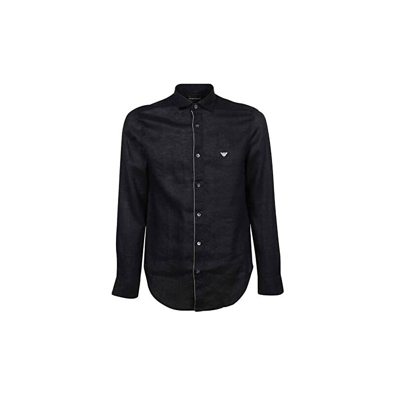 Emporio Armani Camicia blu in popeline con logo 3R4CJC-4NIWZ main image 0