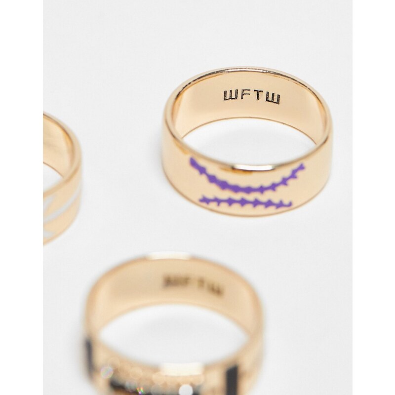 WFTW - Confezione da 3 anelli color oro a fascia con design stile baseball e football