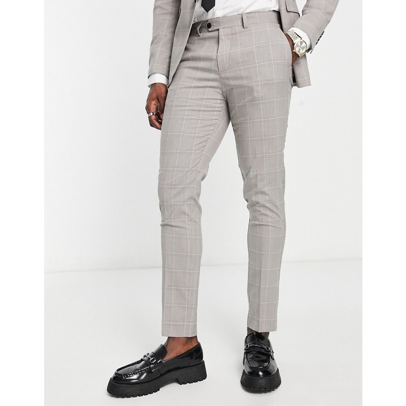 Jack & Jones Premium - Pantaloni da abito slim grigio chiaro a quadri-Neutro