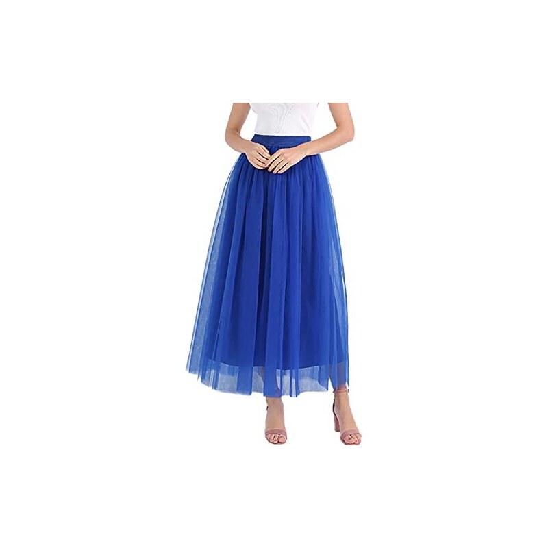 Gonna in tulle, da donna, lunga ed elegante, a vita alta, in rete, per balletto, matrimonio, festa, ballo di fine anno, linea A, gonna a pieghe, caffè, M